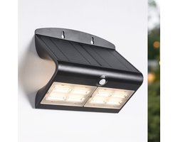 Solar wandlamp voor buiten - 6,8 watt - met sensor - zwart | Duurzame tuinverlichting op zonne-energie | Ideale tuinlampen voor aan de muur, wand of schutting