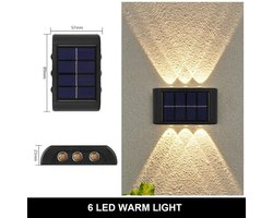 Solar wandlamp voor buiten, warm licht, waterdicht, met op- en neerwaartse lichtbundel, verlichting voor balkon, tuin of erf, decoratieve verlichting voor buiten, LED-wandlamp