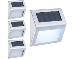 Solar wandlampen voor buiten, set van 4, led buitenlampen, tuin, schutting, terras, waterdicht, zilver
