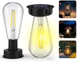 Solarlamp vervangingsunit - Solar deksel voor lantaarn - Set van 2 - Vervangende lampkoppen - Waterdicht - Met LED verlichting - Voor buiten lantaarns en tuindecoratie - Diameter 7 cm - Zwart