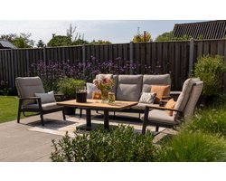 Solaro/Medina up&down verstelbare (5-persoons) stoel-bank loungeset - Zand / Teak