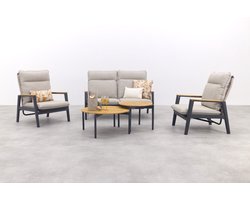 Solaro/Valletta verstelbare (4-persoons) stoel-bank loungeset - Zand / Teak