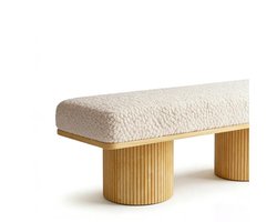 Solayne Bank - Bankje - Halbank - Gangbankje - Moderne bank met massief houten onderstel - Poef - Creme - Binnen - 122x46x40,5 cm