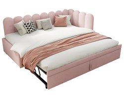 Solayne Bed - Slaapbank - Kinderbed - Logeerbed - 2in1 Multifunctionele Slaapbank - 2 persoons - Sofa bed - Fluweel Roze