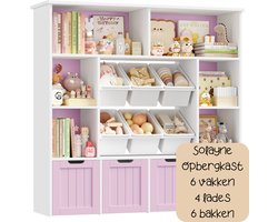 Solayne Boekenkast - Opbergkast - Organizer - Vakkenkast - Speelgoedkast - 6 vakken, 4 lades, 6 bakken - 125x33x121,5cm - Paars
