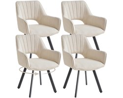 Solayne Eetkamerstoelen - Eetkamerstoel - Eetkamerstoelen set van 4 - Horeca stoel - Met metalen poten - Gestoffeerd - Beige