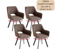 Solayne Eetkamerstoelen - Eetkamerstoel - Eetkamerstoelen set van 4 - Horeca stoel - Met metalen poten - Gestoffeerd - Donker bruin