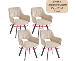 Solayne Eetkamerstoelen - Eetkamerstoel - Eetkamerstoelen set van 4 - Horeca stoel - Met metalen poten - Gestoffeerd - Khaki