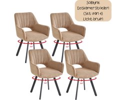 Solayne Eetkamerstoelen - Eetkamerstoel - Eetkamerstoelen set van 4 - Horeca stoel - Met metalen poten - Gestoffeerd - Licht bruin