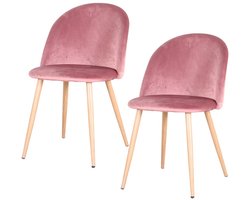Solayne Eetkamerstoelen - Eetkamerstoel - Scandinavisch - Set van 2 - Horeca stoel - Met metalen poten - Fluweel - 43x47,5x80 cm - Roze
