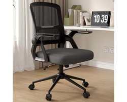 Solayne, Ergonomische Bureaustoel, Office Chair, Bureaustoelen voor volwassenen, Computer stoel, Opklapbare armen en middenrugkussen, Zwart