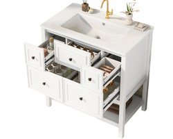 Solayne Kast - Badkamerkast - Badkamermeubel - Wastafel - Wastafelkast - Wastafelmeubel - 5 laden, 1 open plank - 76x46,5x82 cm - Wit