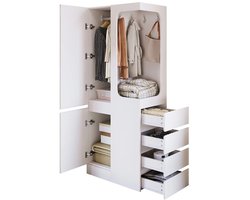Solayne Kast - Kledingkast - Opbergkast - Organizer - Ruimtebesparend - Open kast - Met laden & vakken - Wit - 70x40x170 cm