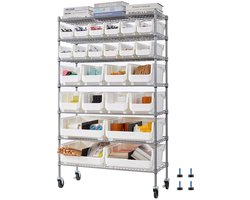 Solayne Kast - Opbergkast - Opbergrek - Stellingkast - Opbergrek metaal - Met bakken & wielen - Multifunctioneel - 90x35,5x148 cm
