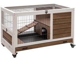 Solayne Konijnenhok - Konijnenren - Konijnenhok voor buiten & binnen - Konijnenkooi - Met open dak - Hout - Bruin - 90x53x59 cm