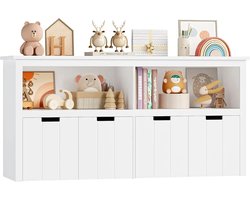 Solayne Opbergkast - Speelgoedkast - Boekenkast - Kinderboekenkast - Woonkamer & Slaapkamer - 4 lades - 120x33x61,5 cm - Wit