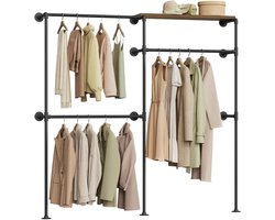 Solayne Open kledingkast - Wandkast - Hangkast - Muurkast - Inloopkast - Open kledingrek - Incl. 5 planken - 283x33,5x186 cm - Zwart