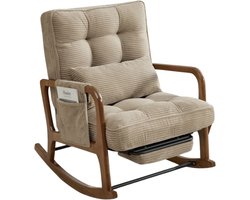 Solayne Stoel - Fauteuil - Schommelstoel - Relaxfauteuil - Relaxstoel - Loungestoel - Binnen - Voetenbank - Corduroy - Khaki