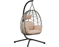 Solayne Stoel - Fauteuil - Schommelstoel - Relaxfauteuil - Relaxstoel - Loungestoel - Ei stoel - Egg hangstoel -Rotan - Beige