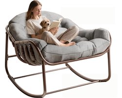 Solayne Stoel - Fauteuil - Schommelstoel - Relaxfauteuil - Relaxstoel - Loungestoel - Volwassenen - Rotan - Grijs/Bruin