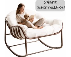 Solayne Stoel - Fauteuil - Schommelstoel - Relaxfauteuil - Relaxstoel - Loungestoel - Volwassenen - Rotan - Wit/Bruin