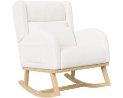 Solayne Stoel - Fauteuil - Schommelstoel - Relaxfauteuil - Relaxstoel - Loungestoel - Volwassenen - Teddyfluweel - Wit/Hout