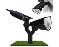 Solgaro® Solar Tuinverlichting Spotta - 2 Stuks - Solar Buitenverlichting - Solar Wandlamp - Tuinlamp - Tuinspot - 26 LEDlamp - Dag nacht sensor - Schijnwerper - Met Grondspies - Warm en Koel Wit Licht