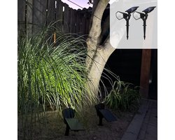 Solgaro® Solar Tuinverlichting Spotta - 2 Stuks - Tuinverlichting Op Zonne Energie - Warm en Koel Wit Licht - Tuinlamp - Tuinspot - Dag nacht sensor - Schijnwerper