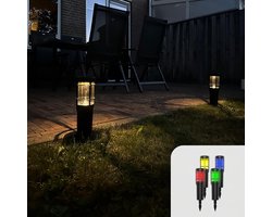 Solgaro® Tuinverlichting Tern - 4 Stuks - Solar Tuinverlichting Op Zonne energie - Warm Wit en RGB licht - Buitenlamp - Tuinlamp - Tuinlantaarn - Dag nacht sensor - Met Grondspies