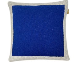Solid knitted poster cushion blue