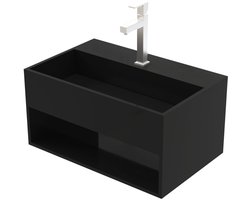 Solid Surface Wastafel – Onzichtbare Afvoer – 50x32,4x25 cm – Mat Zwart