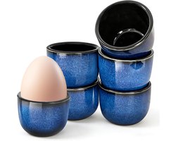Solidchoice - 6 Stuks Porseleinen Eierdoppen in Vintage Blauw