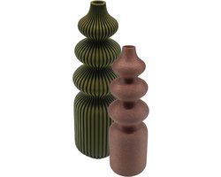 Solin 3D vaas set van 2 vazen - Zwart - 20CM & 25CM - Gestreept - 3D geprinte vaas - Geschikt voor kunst en droogbloemen