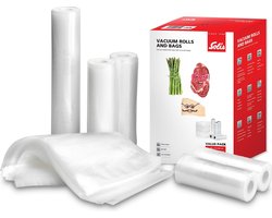 Solis 5 Vacuumrollen & 50 Vacuumzakken Voordeelverpakking - Geschikt voor Diepvries, Magnetron en Sous Vide Koken - BPA-Vrij - Drielaags Vacumeerzakken en Vacuumfolie Rollen