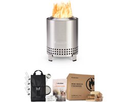 Solo Stove Mesa Vuurkorf voor op tafel Starter-Set | Incl. Rookvrije en Roestvrij staal Tafel Fire Pit, Accessoirespakket, Mini Brandhout, Aansteker, (HxB): 17,5 x 13 cm, 635 g, Zilver