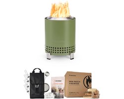 Solo Stove Mesa Vuurkorf voor op tafel Starter-Set | Incl. Rookvrije en Roestvrij staal Tafel Fire Pit, Accessoirespakket, Mini Brandhout, Aansteker, (HxB): 17,5 x 13 cm, 635 g,Groen