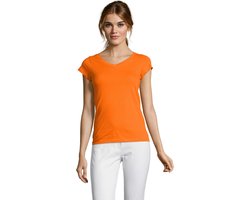 Sols T-shirt - oranje - V-hals - 100% katoen - slim fit - dames shirts - dameskleding 36