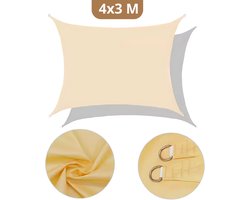 Solud® schaduwdoek 4X3 M Rechthoekig beige - Schaduwdoek vierkant inc. bevestigingsmateriaal - Zonnedoeken Schaduwdoeken - Zonnedoek