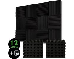 SoluHome® - Akoestische Panelen - 12 Stuks - Inclusief Dubbelzijdige Stickers - 1,08 m² Oppervlakte - 30cm x 30cm - 5cm Dik - Geluidsisolatie - Akoestisch wandpaneel - Wanddecoratie - Zwart - Golvend - Zelfklevend - Ook Beschikbaar In 24 Stuks