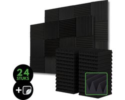 SoluHome® Akoestische Panelen - 24 Stuks - Inclusief Dubbelzijdige Stickers - 2,16 m² Oppervlakte - 30cm x 30cm - 5cm Dik - Geluidsisolatie - Akoestisch wandpaneel - Wanddecoratie - Zwart - Golvend - Zelfklevend