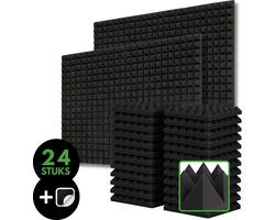 SoluHome® Akoestische Panelen - 24 Stuks - Inclusief Dubbelzijdige Stickers - 2,16 m² Oppervlakte - 30cm x 30cm - 5cm Dik - Geluidsisolatie - Akoestisch wandpaneel - Wanddecoratie - Zwart - Golvend - Zelfklevend
