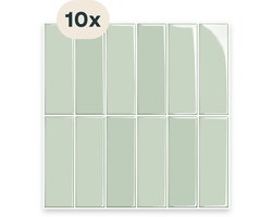 Solusia Zelfklevende Plaktegels - Grijsgroen – 10 Luxe Plaktegels voor Wand – Waterdichte Wandpanelen voor Keuken, Badkamer en Toilet – 25,4 x 25,4 cm – Makkelijk aan te brengen - Tegeltjes Tegelstickers
