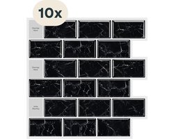Solusia Zelfklevende Plaktegels - Zwart Marmer – 10 Luxe Plaktegels voor Wand – Waterdichte Wandpanelen voor Keuken, Badkamer en Toilet – 30 x 21 cm – Makkelijk aan te brengen - Tegeltjes Tegelstickers Mozaïek