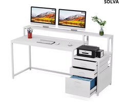 SOLVA Bureau - Tafel - Bureautafel - Computertafel - Thuiskantoor - Met Lades - Ruim Werkblad - Ergonomisch - 160×50×90 cm - Wit