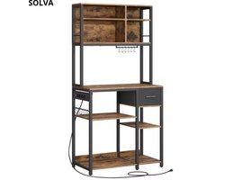 SOLVA Keukenkast - Keukenrek - Keukenkast Organizer - Koffiehoek - Koffiekast - Koffiebar - Koffie Meubel - 40 × 80 × 180,4 cm - Bruin Met Zwart