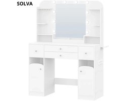 SOLVA Make Up Tafel - Kaptafel - Met LED Verlichting, Spiegel, Haardrogerhouder En Slimme Sieradenopslag - 40x108x144 - Wit