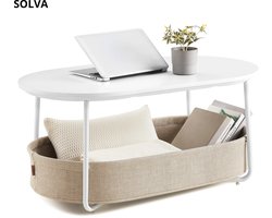 SOLVA Salontafel - Tafel - Salontafel Met Opbergruimte - Bijzettafel - Modern - Met Stoffen Mand - 55×100×45,7 cm - Wit/Bruin