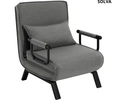 SOLVA Slaapbank - Ligbed - Logeerbed - Slaapstoel - Stoel - 3-In-1 Slaapbank - Tot 150 Kilo - Linnen Stof - 65×78×75 cm (Stoel) - Grijs