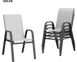 SOLVA Tuinstoelen - 4-Delig - Stapelbaar - Tuinmeubelen - Terrasmeubilair - UV Bestendig - Grijs
