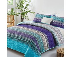 Solvix Sprei 240 x 260 cm Boho-stijl gewatteerd tweepersoonsbed Microvezel dekbed Gewatteerde deken 3-delige deken met 2 kussenslopen 50 x 75 cm voor slaapkamer (Bohemian)